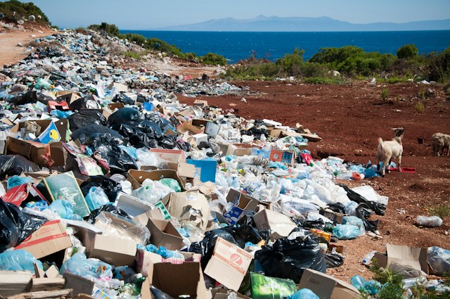rifiuti che invadono una spiaggia